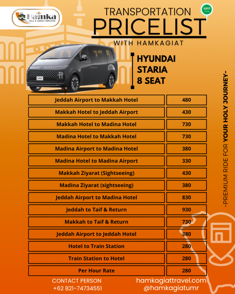 selebaran harga transportasi makkah madinah, dari perusahaan hamkagiat